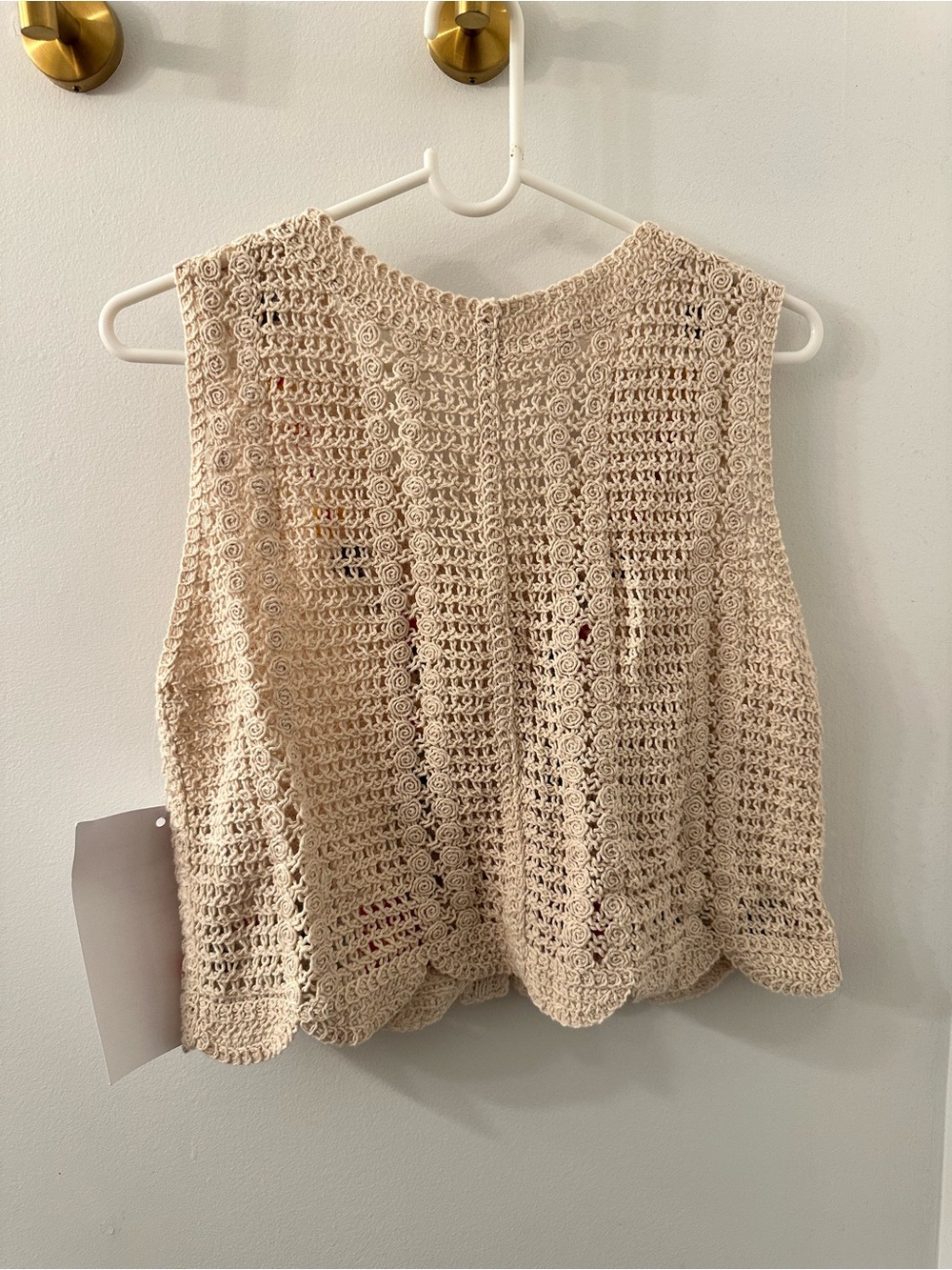 Boho Floral Embroidered Crochet Knit Vest Button-Up Scalloped festival Crop Top - Picture 2 of 4